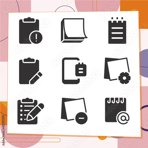 Simple set of 9 icons related to references
