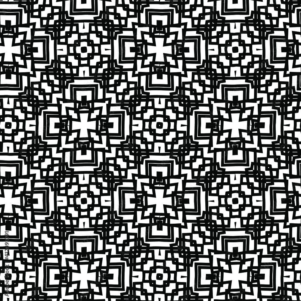 Geometric vector pattern with triangular elements. Seamless abstract ornament for wallpapers and backgrounds. Black and white colors.