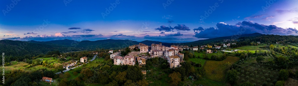 Aerial view, mountain village, Torniella, Piloni, Province of Grosseto, Region of Siena, Tuscany, Italy