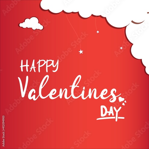 14 February valentines day card with red shiny background clouds and white stars photo