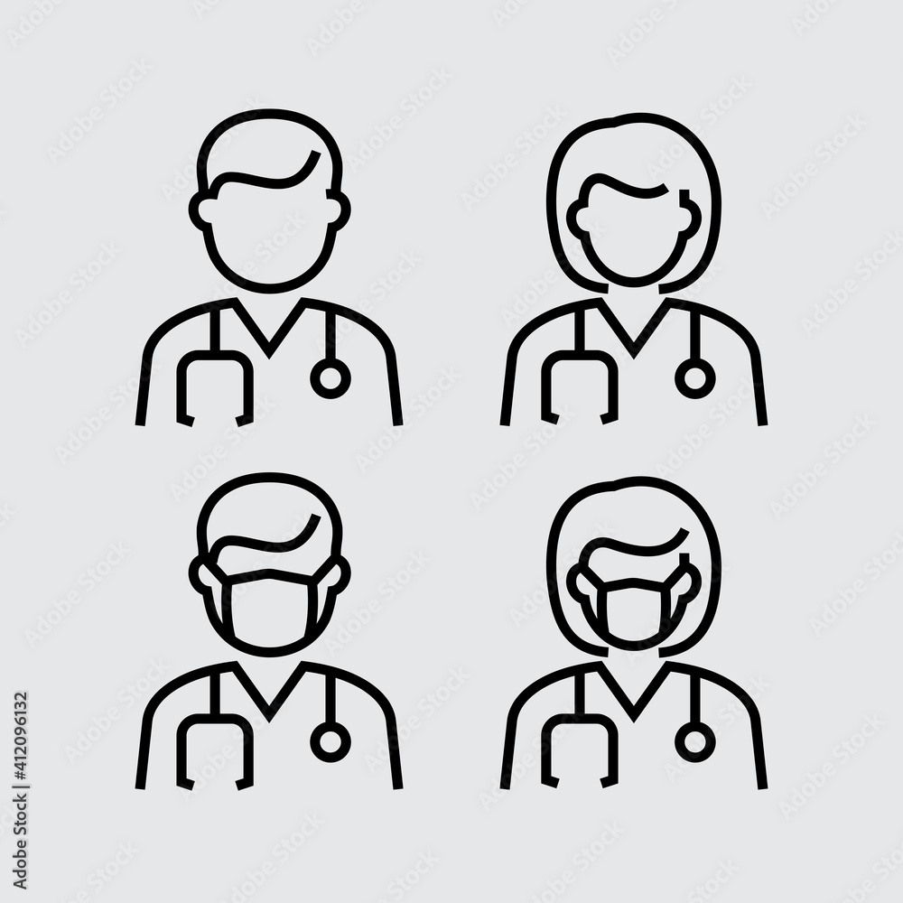 Doctor with Face Mask Vector Line Icons Doctor with Face Mask Vector Line Icons
