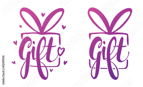 Colored Gift Text On Box Lettering With Hearts
