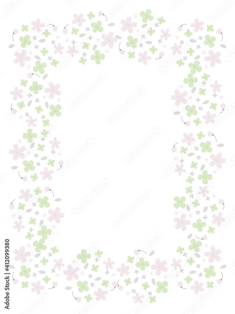 Soft colored cherry blossoms, rape blossoms, spring frame