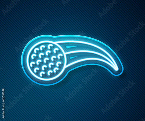 Glowing neon line Golf ball icon isolated on blue background. Vector.