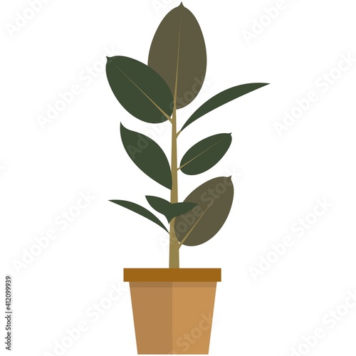 Green houseplant in pot flat vector isolated on white