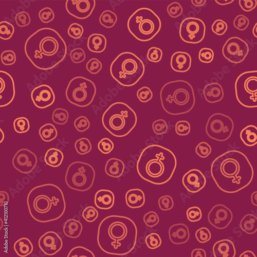 Brown line Venus symbol icon isolated seamless pattern on red background. Astrology, numerology, horoscope, astronomy. Vector.