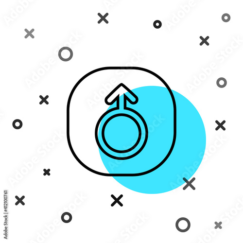 Black line Mars symbol icon isolated on white background. Astrology, numerology, horoscope, astronomy. Random dynamic shapes. Vector.