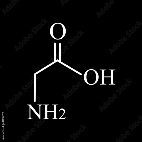 Amino acid Glycine. The chemical molecular formula of glycine is an amino acid. Vector illustration on isolated background