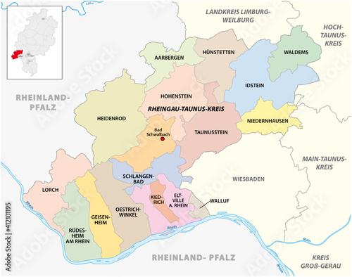 Vector administrative district map Rheingau-Taunus-Kreis  Hesse  Germany