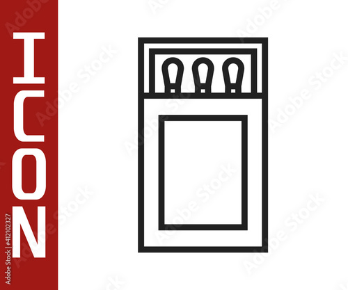 Black line Open matchbox and matches icon isolated on white background. Vector.