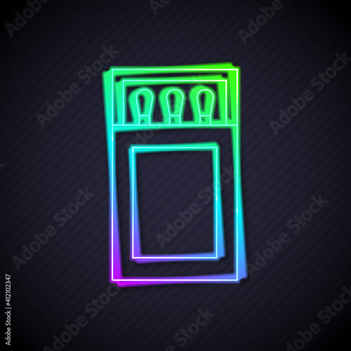 Glowing neon line Open matchbox and matches icon isolated on black background. Vector.
