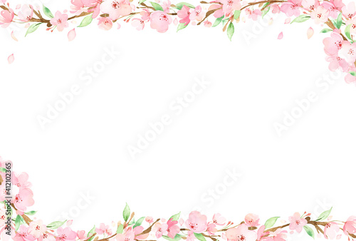 手描き水彩   桜の枝 frame ポストカードやグリーティングカードの背景イラスト © saki