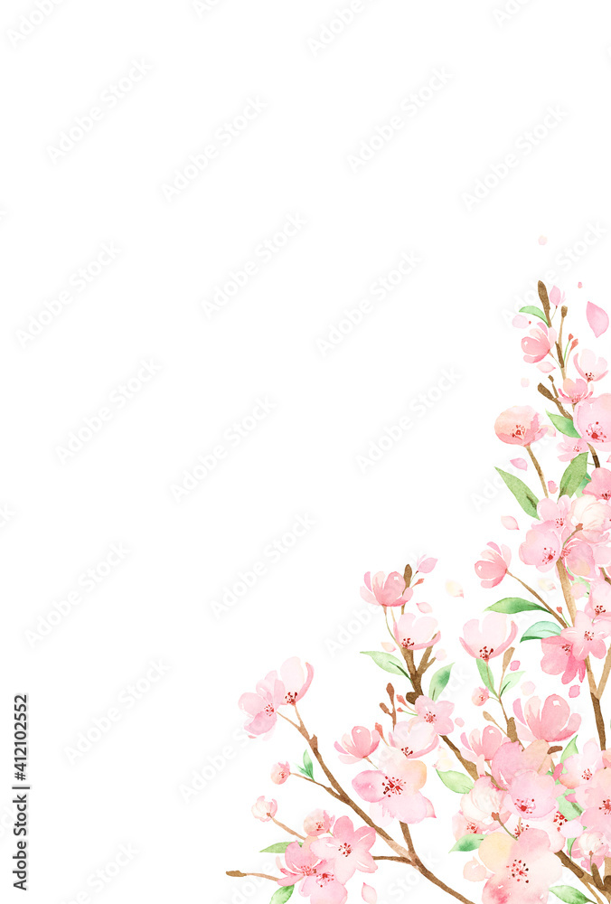 手描き水彩 | 桜の枝  ポストカードやグリーティングカードの背景イラスト