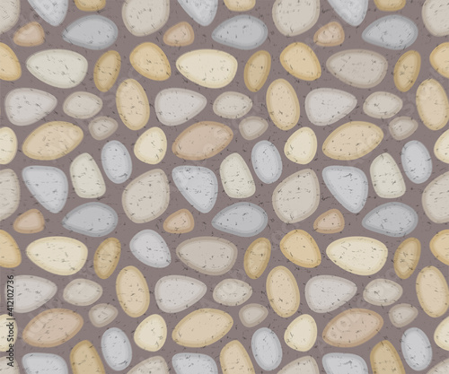 Seamless laid river stone pattern in natural tones. Vector illustration.