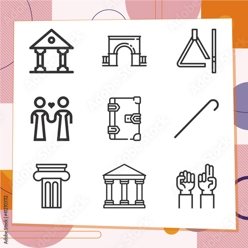 Simple set of 9 icons related to greek