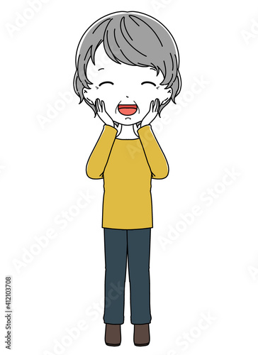 笑顔のおばあちゃんの全身イラスト