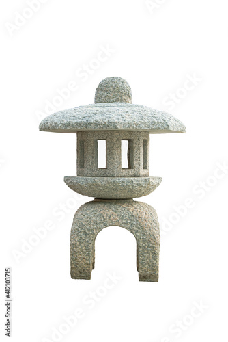 Japanese stone lantern placed in front of a white background.