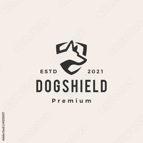 dog shield hipster vintage logo vector icon illustration