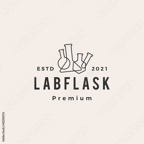 lab flask hipster vintage logo vector icon illustration