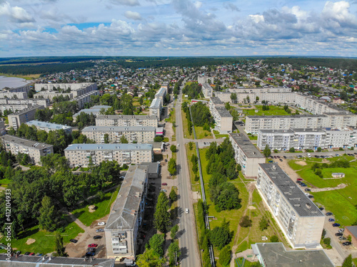 Aerial view of the city of Omutninsk in summer (Kirov region, Russia)