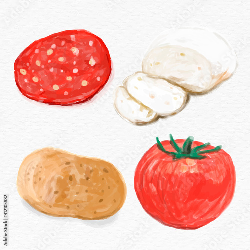 Food ingredients vector watercolor drawing set