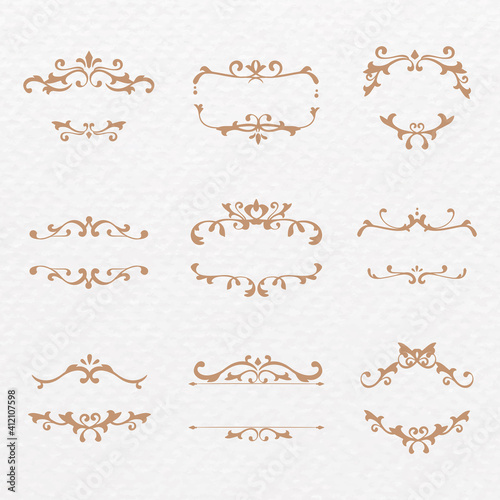 Elegant bronze flourish ornament vector frame collection