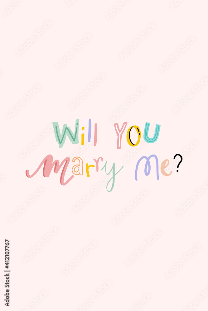 Will you marry me? text vector doodle font typography