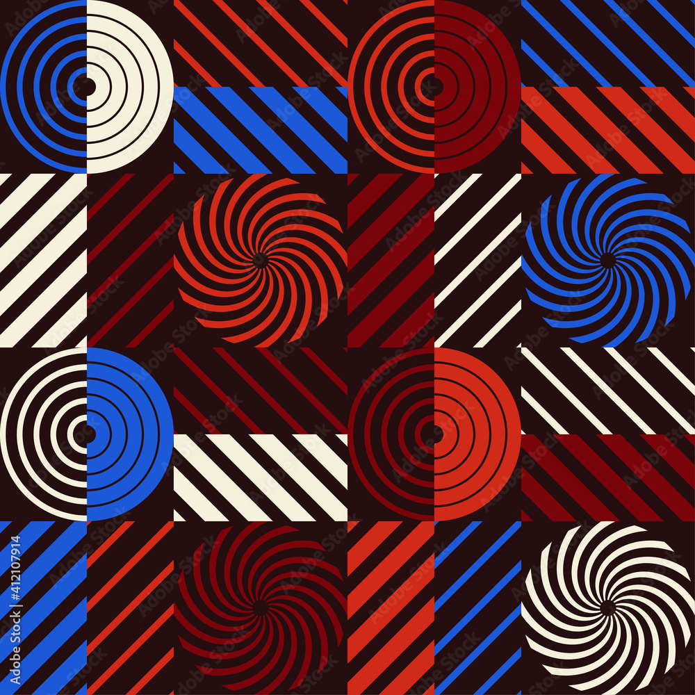 A simple banner with a decorative geometric pattern. Memphis. Square modules. The color composition. Seamless background. Vector illustration for web design or print. A simple banner with a decorative geometric pattern. Memphis. Square modules. The color composition. Seamless background. Vector illustration for web design or print.