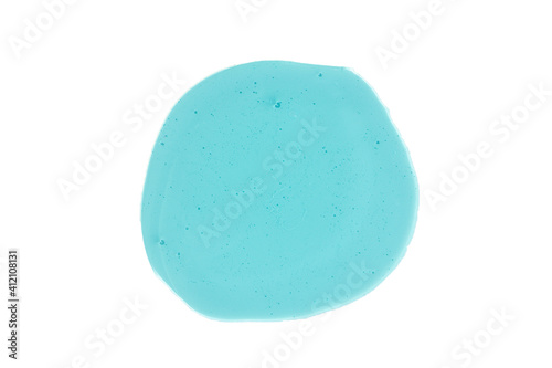 Blue cosmetic liquid gel texture. Close Up Of Blue Transparent Drop Of Skin Care Product. Isolated on white background. High quality photo