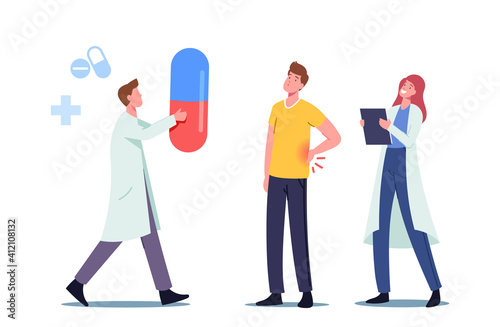 Diseased Male Patient Character Visiting Nephrologist Doctor with Painful Kidneys Infection Pyelonephritis Symptoms