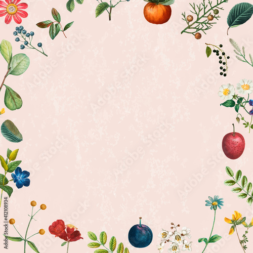 Vintage frame vector summer floral pattern