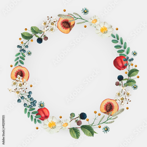 Floral wreath vector on summer floral pattern
