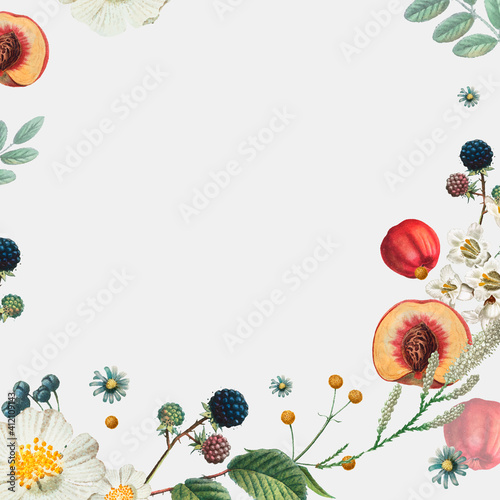Blank frame vector on summer botanical pattern