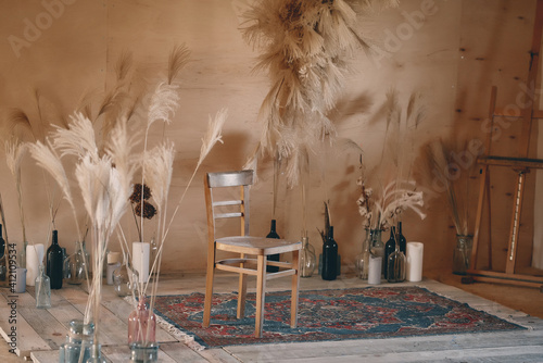 rustic interior for photo shoots in shades of brown, beige