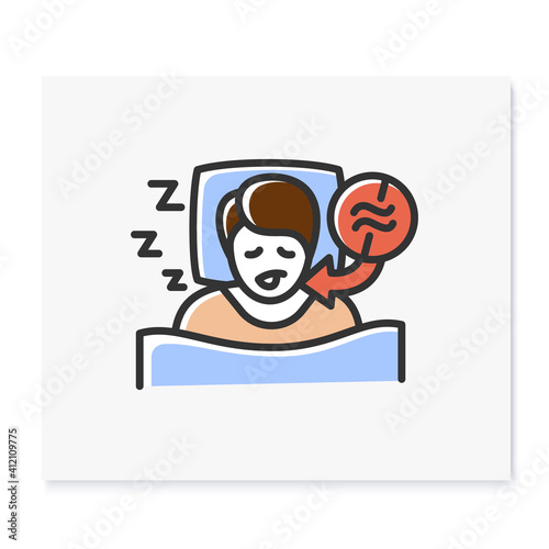 Apnea color icon. Sleep disorder. Healthy sleeping concept. Sleep problems treatment. Breathing trouble during sleep. Health care. Isolated vector illustration