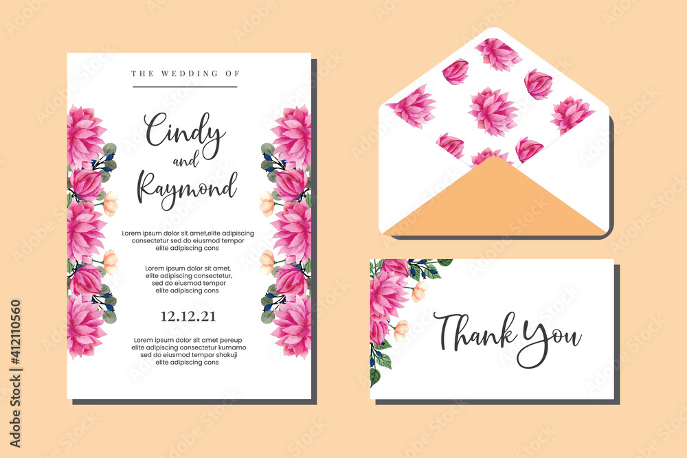 Fototapeta premium Wedding invitation frame set, floral watercolor hand drawn Beautiful Flower design Invitation Card Template