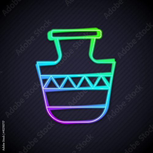 Glowing neon line Ancient amphorae icon isolated on black background. Vector.