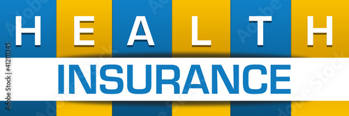 Health Insurance Yellow Blue Boxes White Horizontal Text 