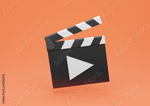Obraz na płótnie 3d Render Clapperboard or Film Slate with Play Button