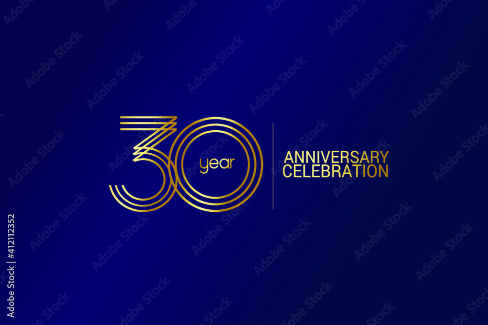 Fototapeta premium 30 year anniversary celebration Gold Line. logotype isolated on Blue background for celebration, invitation card, and greeting card-Vector