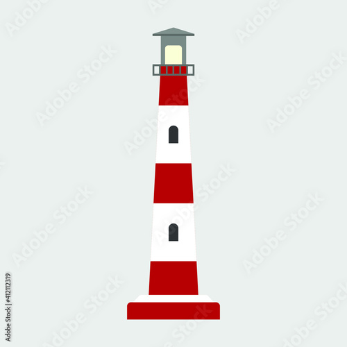 vector lighthouse on the island. flat image of lighthouse tower. lonely lighthouse