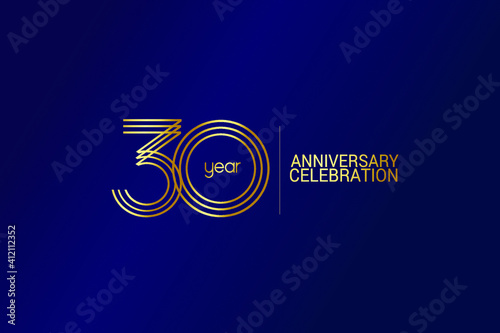 30 year anniversary celebration Gold Line. logotype isolated on Blue background for celebration, invitation card, and greeting card-Vector