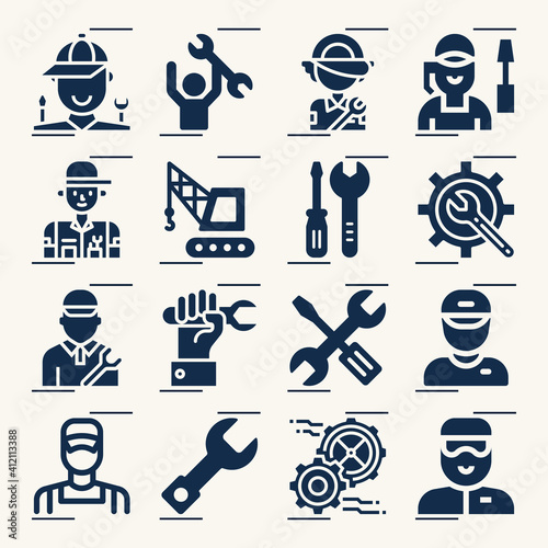 Simple set of stakeholders related filled icons.