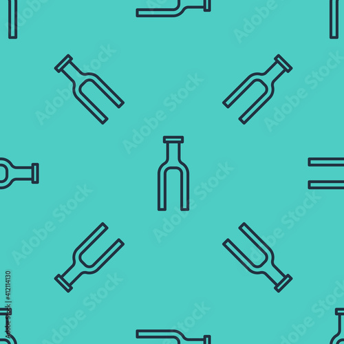 Black line Bicycle suspension fork icon isolated seamless pattern on green background. Sport transportation spare part steering wheel. Vector.
