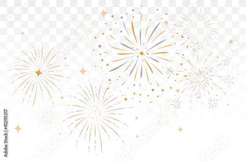 bursting fireworks with stars and sparks isolated on transparent background