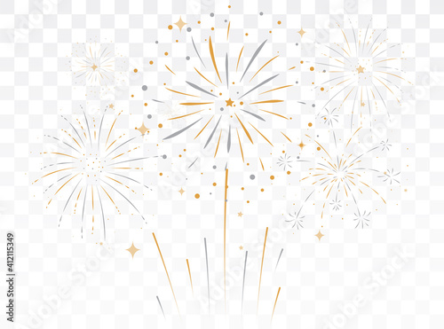 bursting fireworks with stars and sparks isolated on transparent background