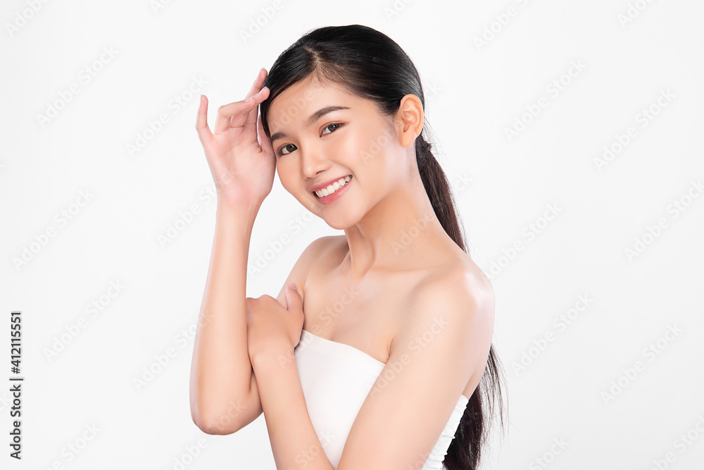 Beautiful young asian woman with clean fresh skin on white background, Face care, Facial treatment, Cosmetology, beauty and spa, Asian women portrait Beautiful young asian woman with clean fresh skin on white background, Face care, Facial treatment, Cosmetology, beauty and spa, Asian women portrait
