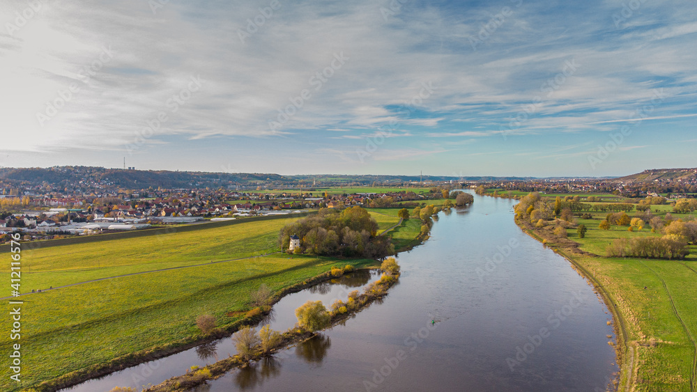 Airview Elbe river in Serkowitz near Dresden Airview Elbe river in Serkowitz near Dresden