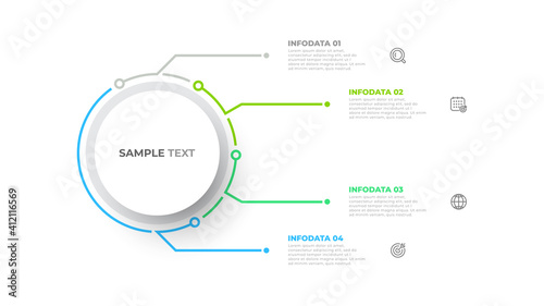 Vector infographic report template. Modern design circle with thin line elements. Business concept with 4 options or steps.