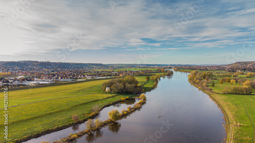 Airview Elbe river in Serkowitz near Dresden photo